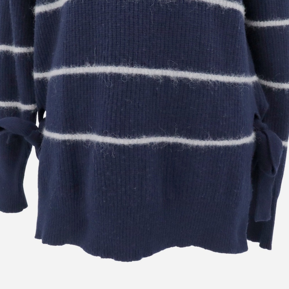 Rebecca Taylor Nautical Stripe Mock Neck Tie Side Wool Alpaca Sweater Medium - Picture 5 of 10
